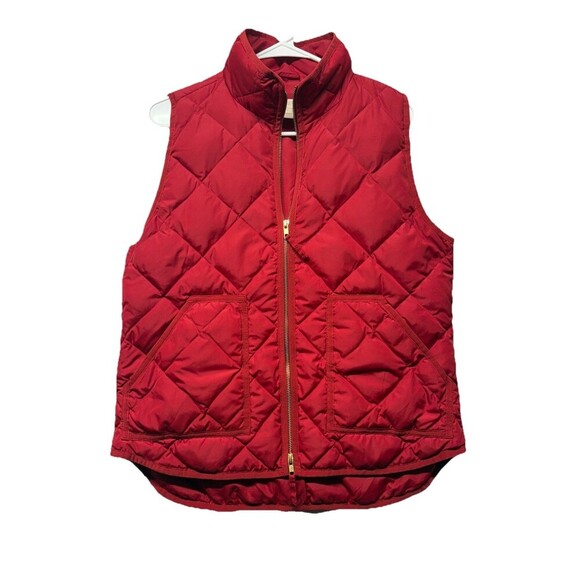 J. Crew Women’s Size Medium Down Puffer Vest Quilted Red Front Pockets EUC - Picture 1 of 4